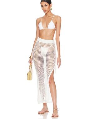 Beach Riot DEBORAH SKIRT IN WHITE Crochet Maxi Swim Cover-Up Skirt